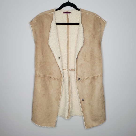 VELVET BY GRAHAM & SPENCER Cream Faux Fur Sleeveless Vest Sz S - Picture 8 of 8